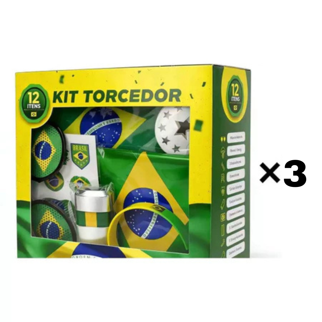 Kit Torcedor Copa do Mundo 2026 Brasil 12 Itens Torcida Bandeira Brasileira Óculos Pulseira Adesivos